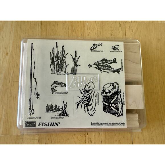 STAMPIN UP FISHIN Unmounted 9 Rubber Stamps Pole Kreel Water Scene Fishing NEW - Picture 1 of 4